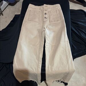 High-Waist Button-Front Wide Leg Jeans - light khaki